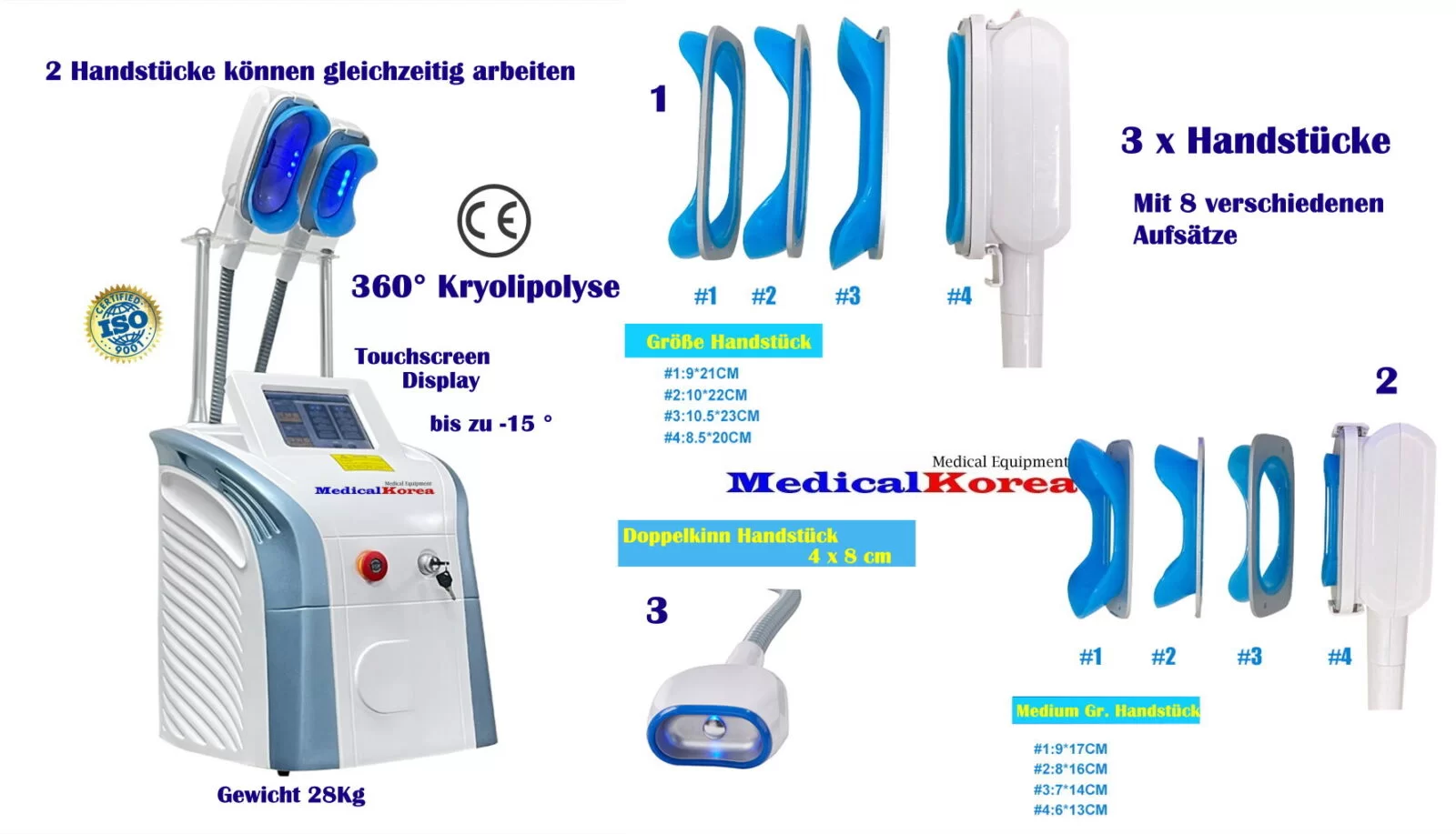 Kryolipolyse Gerät 360° mit 3 x Cooling Handstück,inkl.Doppelkinn Aufsatz - Image 2
