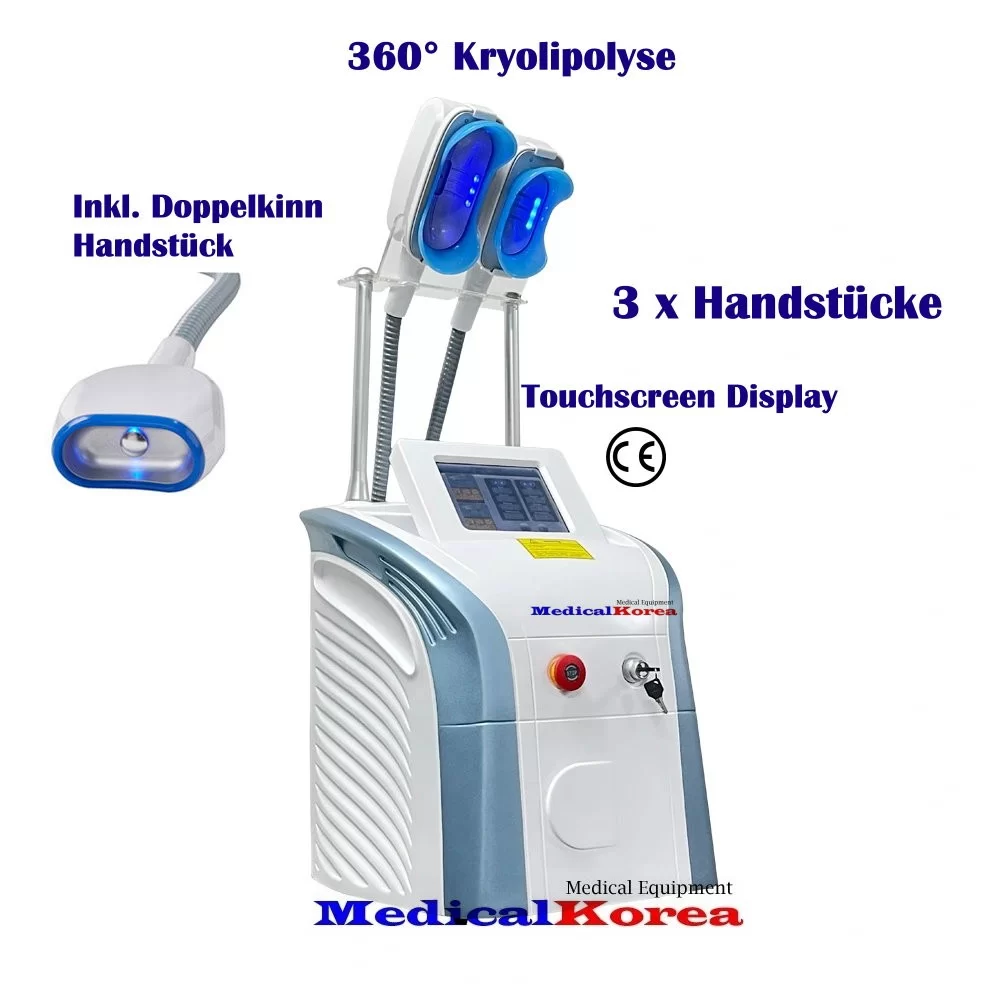 Kryolipolyse Gerät 360° mit 3 x Cooling Handstück,inkl.Doppelkinn Aufsatz